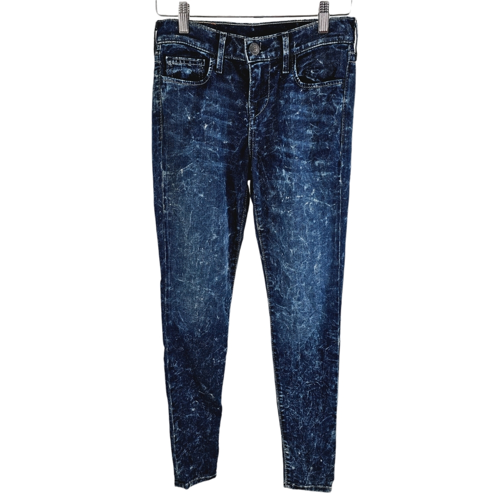 True Religion Abbey Stretch Skinny Jeans Acid Washed Denim‎ Size 26 Made In USA